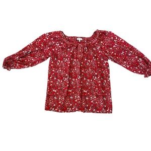 MAX STUDIO Red Floral Womens Blouse Shirt Top Size Small Ruffled Collar Vibrant